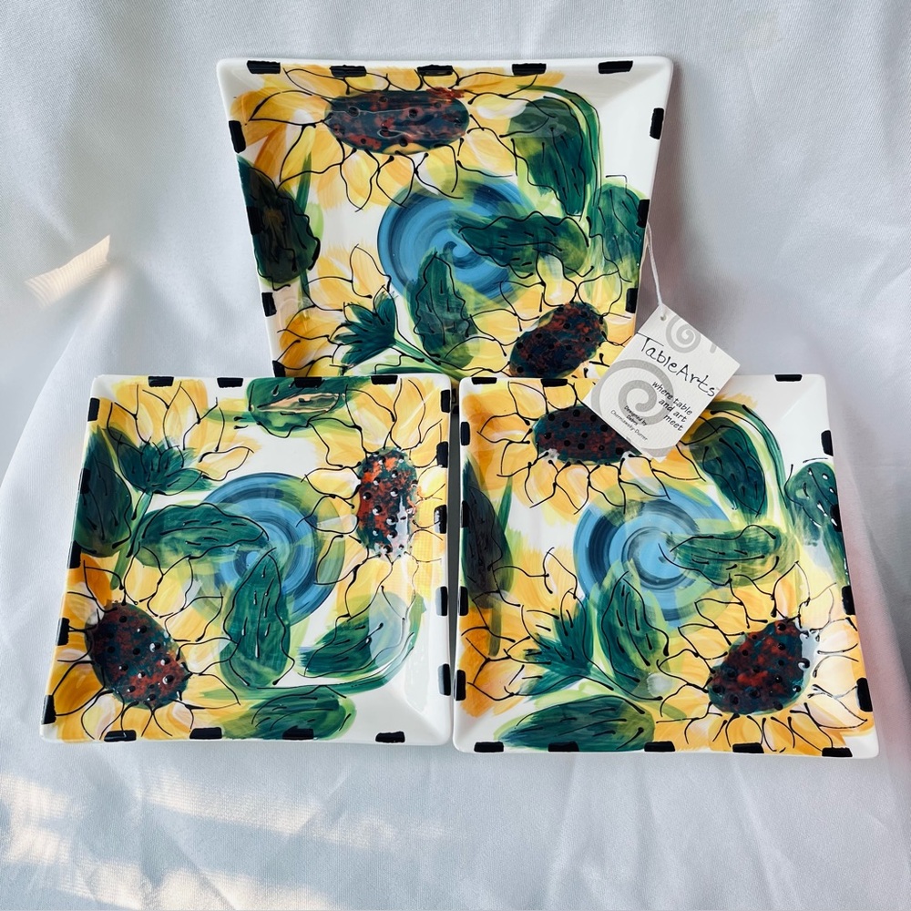 Vintage TableArts Square Plates Ceramic Sunflower Decor Debra Cherniawsky Durrer